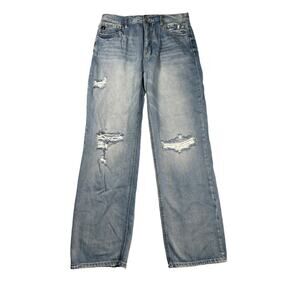 Kancan Wide Leg Distressed Jeans Womens Size 9/28 Medium Wash Button Fly 29"L